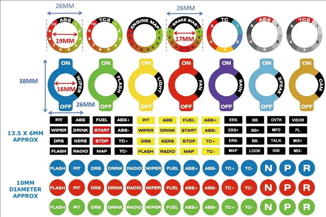 Sim Racing Steering Wheel or Button Box Stickers / 104 Simracing Button ...