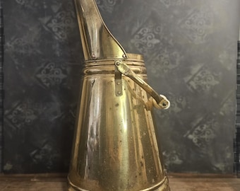 Cubo de ceniza de carbón de latón vintage con asa de cerámica