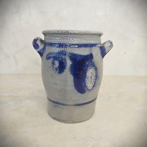 Antique Salt Glazed German Westerwald Stoneware Crock 1 Liter Old Pottery Rustic Kitchen Decoration image 2