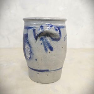 Antique Salt Glazed German Westerwald Stoneware Crock 1 Liter Old Pottery Rustic Kitchen Decoration image 5