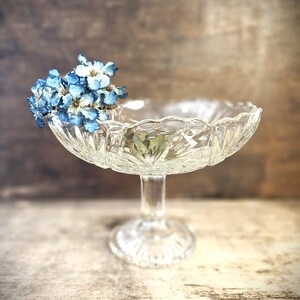 French Vintage Fruit Bowl with Pedestal Depression Glass Footed Dish Cookie Stand image 2