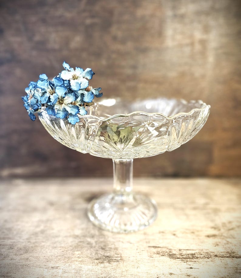 French Vintage Fruit Bowl with Pedestal Depression Glass Footed Dish Cookie Stand image 2