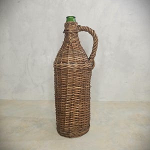 Vintage Wicker Hand Woven 2L Glass Wine Bottle Demijohn Jug With Handle
