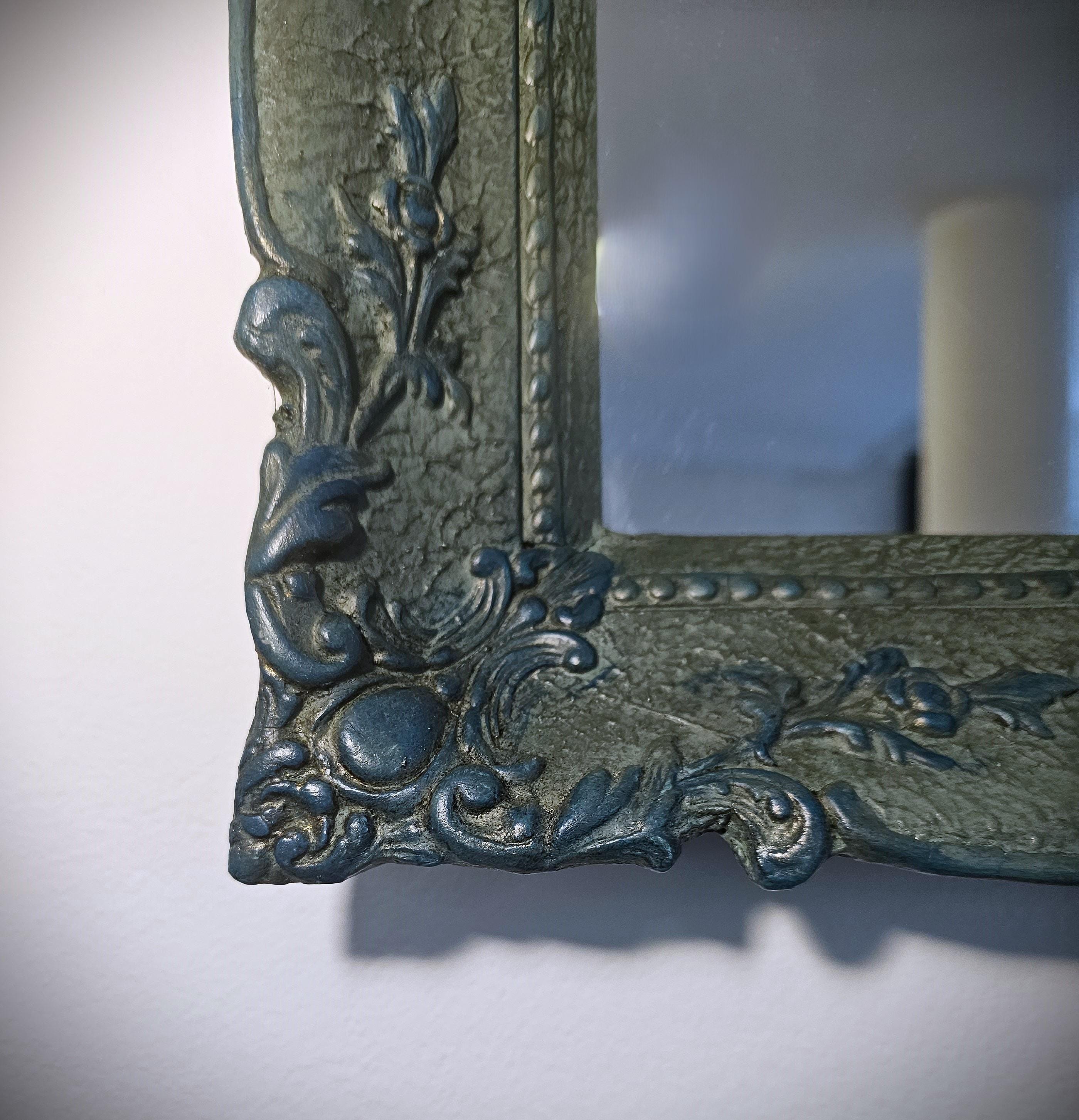 Vintage Ornate Wood and Gesso Mirror Turquoise Mirror Wall Decoration