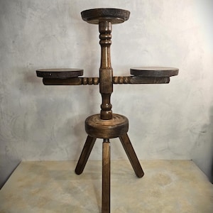 Pedestal de madera vintage para flores, soporte para plantas con trípode, década de 1950