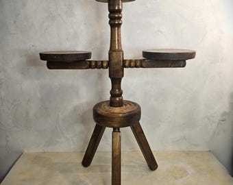 Vintage Blumensockel aus Holz 1950er Jahre Tripod Blumenständer