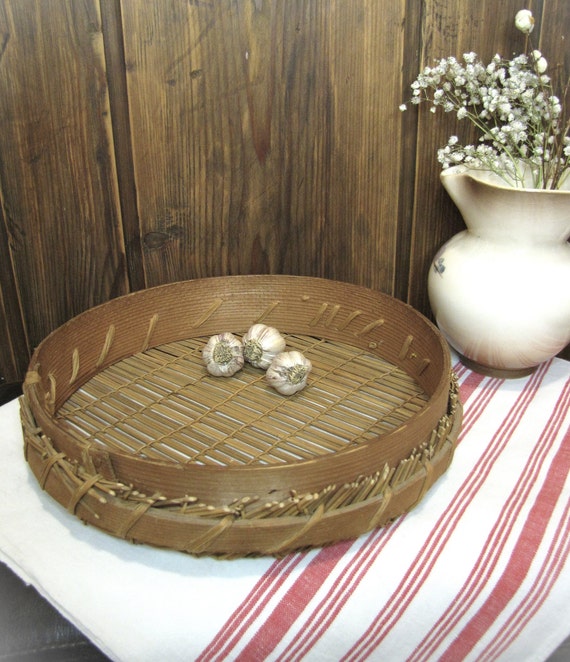 ウィッカー木製トレイバスケット 11.5インチ ラウンドラタントレイ
