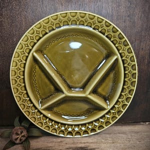 1970s  SARREGUEMINES French Vintage BARBOTINE Majolica Fondue Plate Embossed Compartment Divider Plate