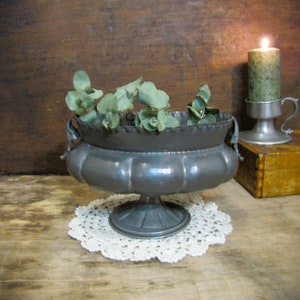 Antique Italian Pewter Jardiniere Table Centerpiece Flower Bowl with Pedestal Vase
