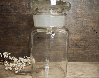 Vintage 1000ml Apothecary Clear Glass Jar with Stopper, Pharmacy Medicine Bottle with Lid