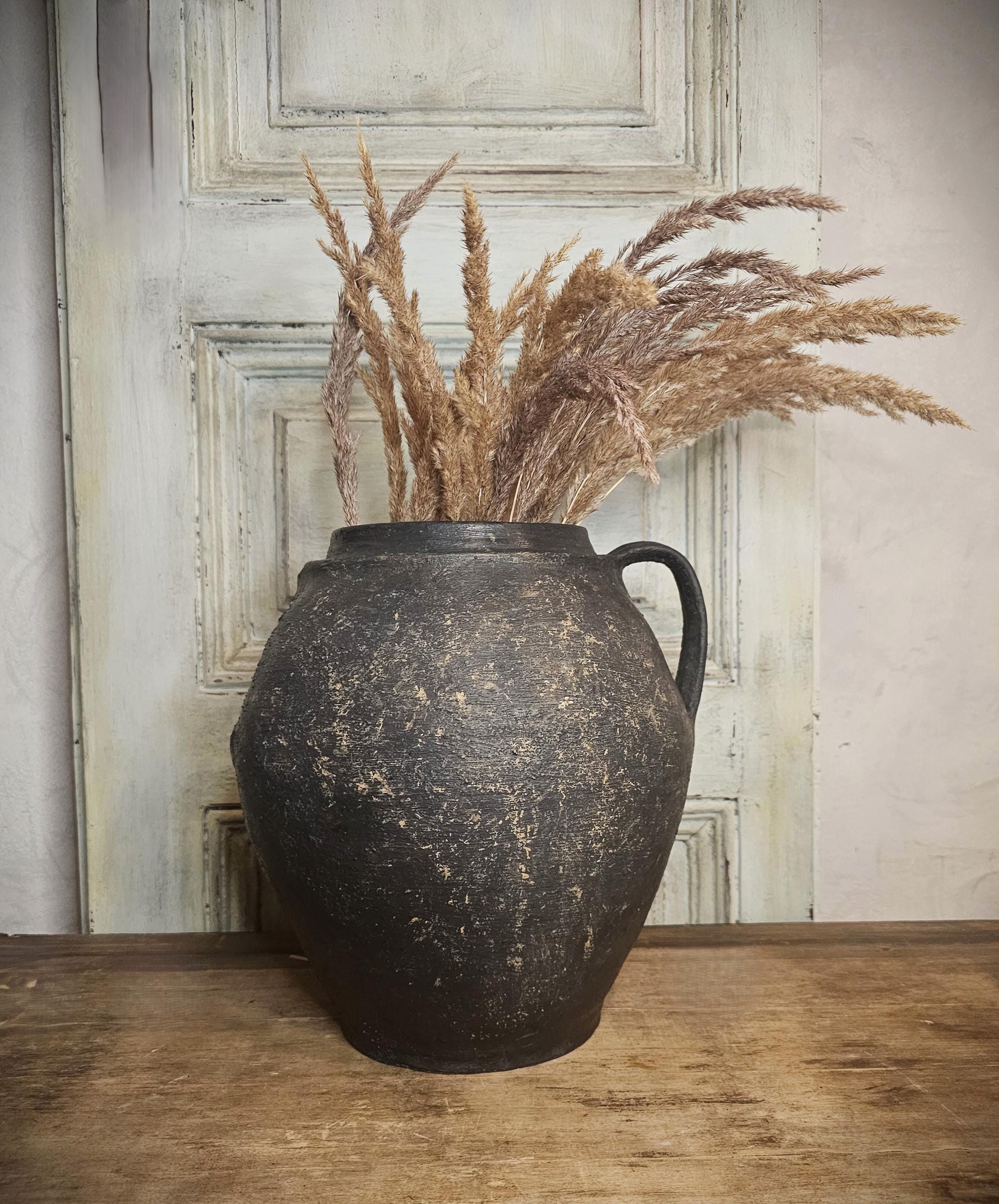 Large Antique Confit Pot with Handle, Terracotta Vessel Vase Pot Rustic Decoration Earthen Pot Wabi Sabi