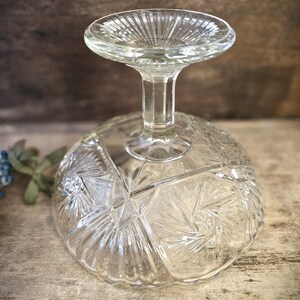 French Vintage Fruit Bowl with Pedestal Depression Glass Footed Dish Cookie Stand image 6