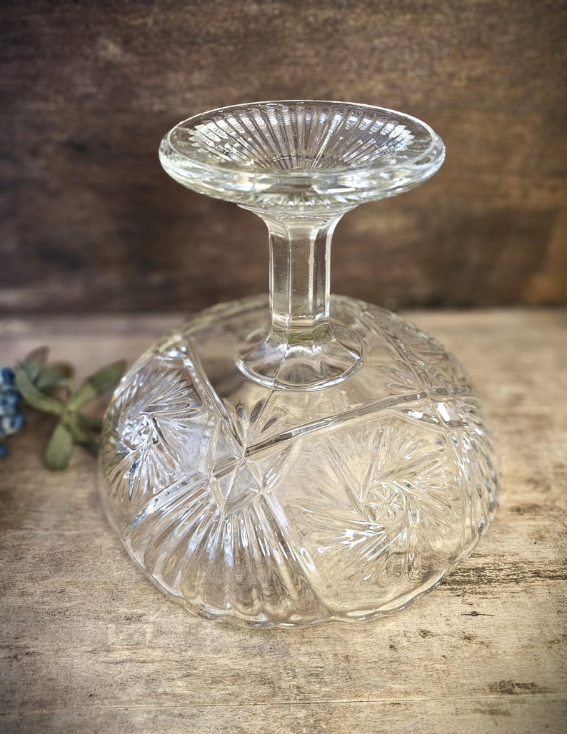 French Vintage Fruit Bowl with Pedestal Depression Glass Footed Dish Cookie Stand image 6
