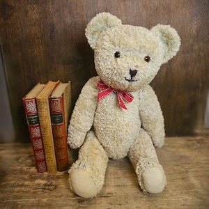 Urso de pelúcia vintage, palha de mohair, preenchido, membros articulados, olhos de vidro, 20 polegadas, decoração antiga