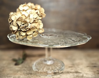 Vintage glazen taartplateau van depressieglas