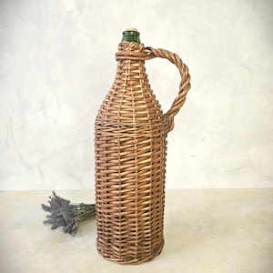 Vintage Wicker Hand Woven 2L Glass Wine Bottle Demijohn Jug With Handle