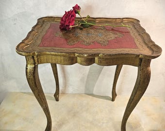 Florentine Gold Gilded Wooden Side Wine Table Italy Hollywood Regency