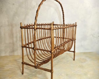 Vintage Magazine Rack Bamboo Mid Century