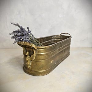 Antique Brass Planter with Cast Brass Handles, Metal Indoor Jardiniere