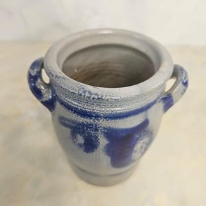 Antique Salt Glazed German Westerwald Stoneware Crock 1 Liter Old Pottery Rustic Kitchen Decoration image 8