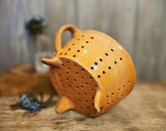 Antique Clay Colander Handmade Pottery Primitive Cheese Strainer Redware Earthen Pot