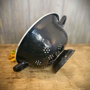 Vintage Enamel Black and Blue Colander Kitchen Strainer