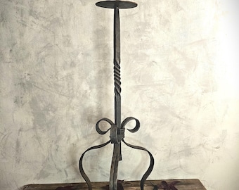 Large Forged Iron Floor Candlestick Religious Home Decor French 19th C