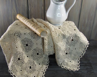 Handmade Crochet Lace Table Runner: Beige Shabby Chic Doily