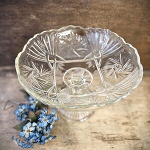French Vintage Fruit Bowl with Pedestal Depression Glass Footed Dish Cookie Stand image 5