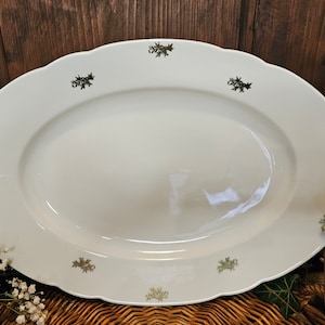 Vintage Ironstone Serving Platter: White Porcelain with Golden Floral Design