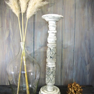 Vintage Shabby Chic Candle Holder XL Candle Stick Hand Carved Wooden  Candle Holder Rustic Decoration Handmade Candle Stick White Wash