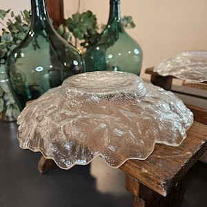 Vintage 80s Decorative Serving Bowl Large Vintage Glass Bowl