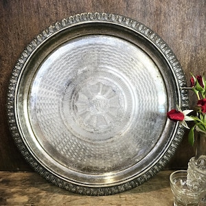 Vintage Silver Plate Serving Tray Monogram DW Floral Design