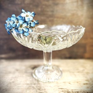 French Vintage Fruit Bowl with Pedestal Depression Glass Footed Dish Cookie Stand image 1