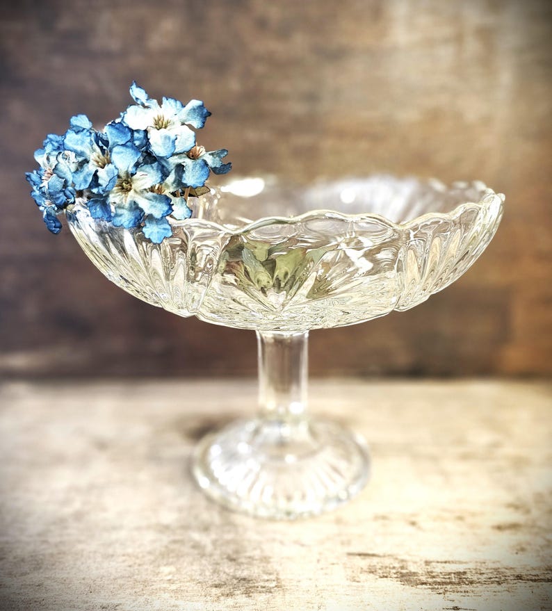 French Vintage Fruit Bowl with Pedestal Depression Glass Footed Dish Cookie Stand image 1
