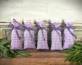 Lavender Sachets: Natural Linen with Lace, Set of 5