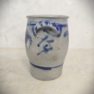 Antique Salt Glazed German Westerwald Stoneware Crock 1 Liter Old Pottery Rustic Kitchen Decoration image 4