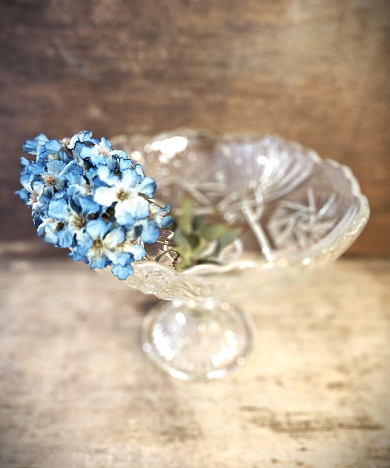 French Vintage Fruit Bowl with Pedestal Depression Glass Footed Dish Cookie Stand image 3