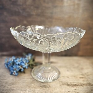 French Vintage Fruit Bowl with Pedestal Depression Glass Footed Dish Cookie Stand image 8