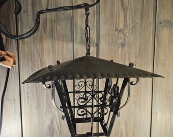 Antique French Ornate Wrought Iron Outdoor Wall Lantern