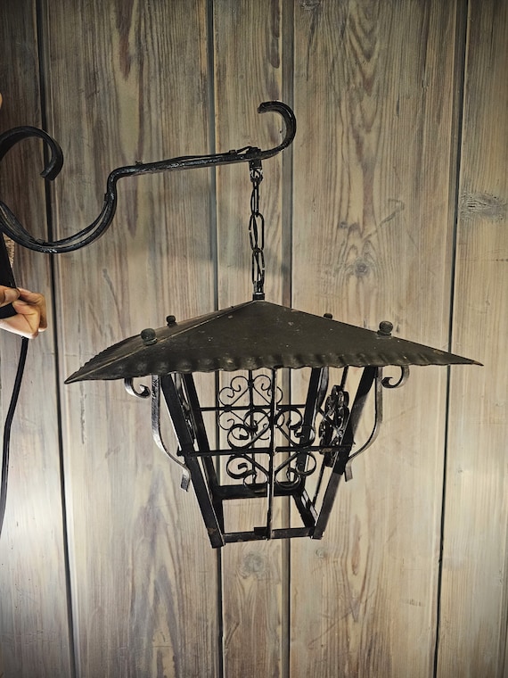 Antique French Ornate Wrought Iron Outdoor Wall Lantern