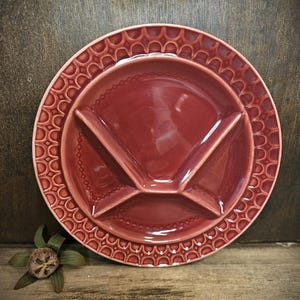 1970s  SARREGUEMINES French Vintage BARBOTINE Majolica Fondue Plate Embossed Compartment Divider Plate