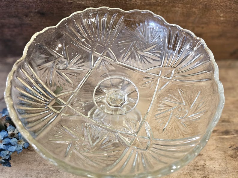 French Vintage Fruit Bowl with Pedestal Depression Glass Footed Dish Cookie Stand image 7
