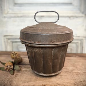 Antique Tin Pudding Mold Galvanized Steam Cake Jello Mold