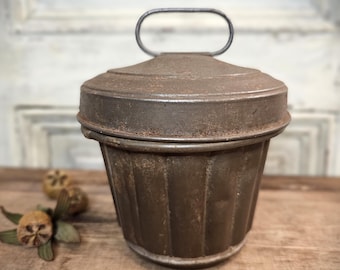 Antique Tin Pudding Mold Galvanized Steam Cake Jello Mold