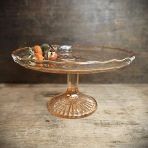 Vintage Pink Cake Stand with Pedestal Depression Glass Footed Dish Cake Stand