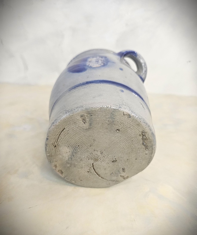 Antique Salt Glazed German Westerwald Stoneware Crock 1 Liter Old Pottery Rustic Kitchen Decoration image 7