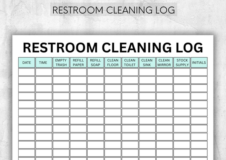 Restroom Use Log Restroom Cleaning Log Printable | Janitorial Checklist, A4/US Letter ...