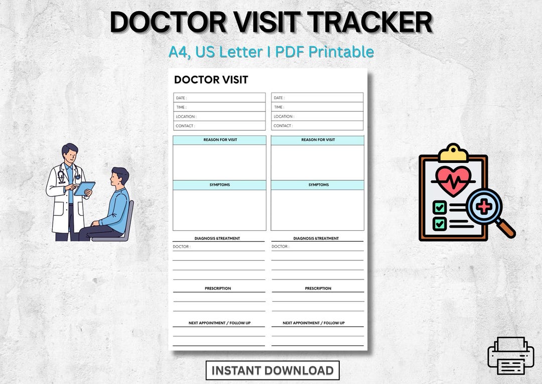 Visit Tracker Reseptionist Doctor Visit Tracker Printable, Medical Appointment Log (A4, US Letter ...