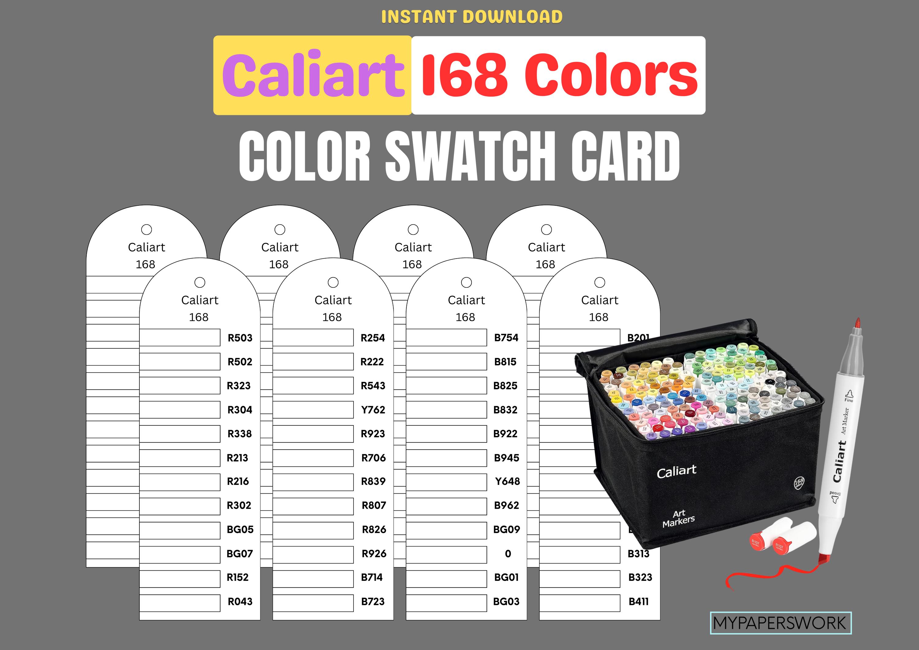 Caliart 168 Colors Marker Swatch Card, Artist Organizer (A4 US Letter PDF)